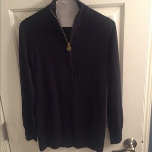 Tory Burch Navy zip sweater with gold detailing